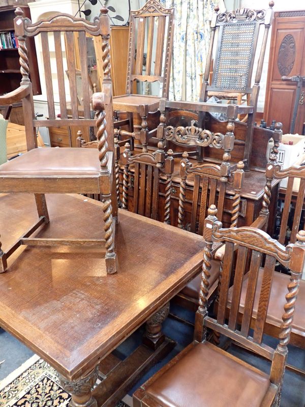 A SET OF SIX 1920S OAK 'JACOBETHAN' DINING CHAIRS