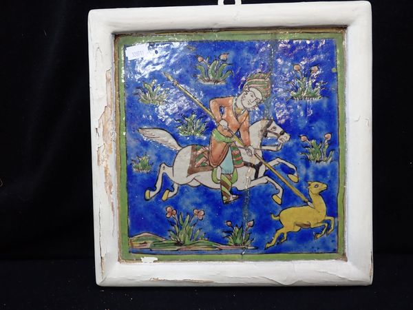 PERSIAN TILE WITH HUNTING SCENE