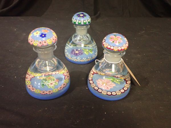 A GROUP OF THREE MILLEFIORI GLASS INKWELL PAPERWEIGHTS