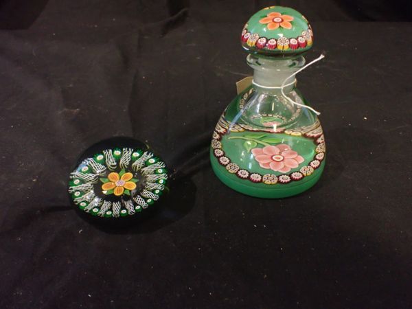 A MILLEFIORI GLASS INKWELL PAPERWEIGHT