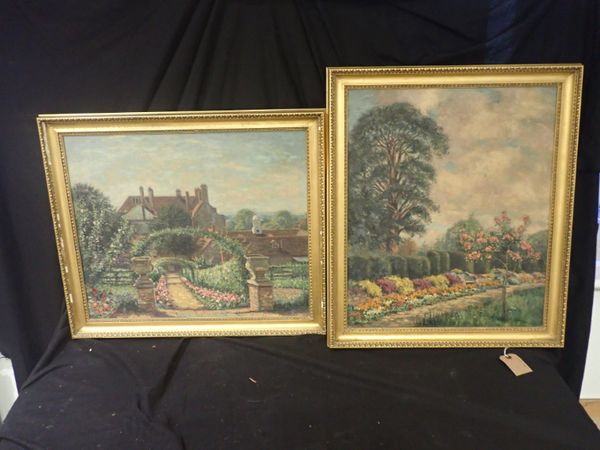 CHRISTOPHER WILLIAM STRANGE, TWO SIMILAR GARDEN LANDSCAPES