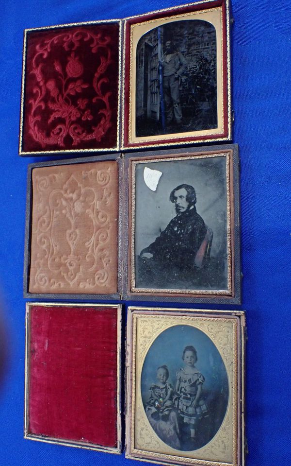 THREE AMBROTYPE PHOTOGRAPHS, ONE TINTED, OF TWO CHILDREN