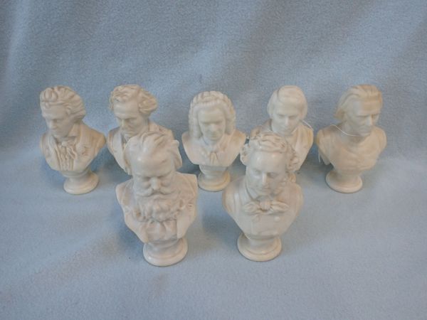 SEVEN WAX BUSTS OF FAMOUS COMPOSERS