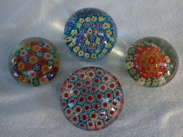 FOUR GLASS MILLEFIORE PAPERWEIGHTS