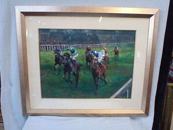 JOEL KIRK (BRITISH, 20TH CENTURY) HORSERACING SCENE, PASTEL