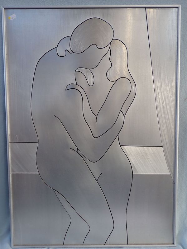 A BRUSHED METAL CUT-OUT STUDY OF LOVERS