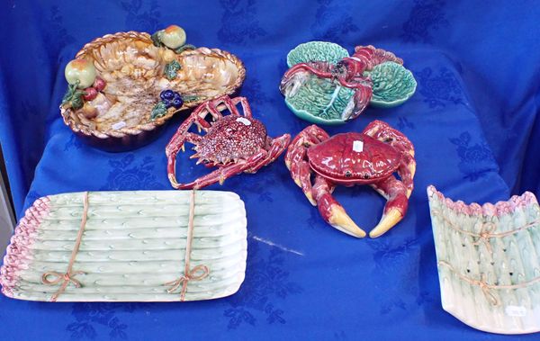 TWO PALISSY STYLE CERAMIC CRABS