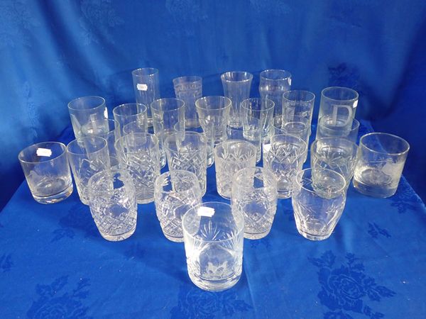 A COLLECTION  OF CUT GLASS AND ENGRAVED TUMBLERS