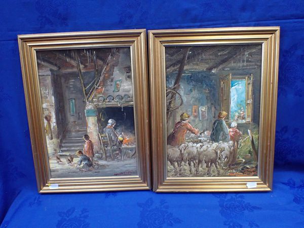 TWO ITALIAN OIL PAINTINGS OF FARM SCENES