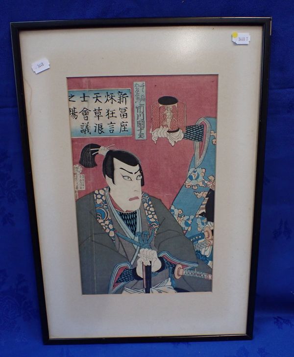 A 19TH CENTURY JAPENESE WOOD BLOCK PRINT OF A SAMURAI