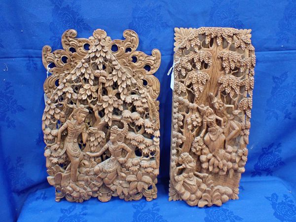 TWO  INDO-PERSIAN CARVED HARDWOOD PANELS