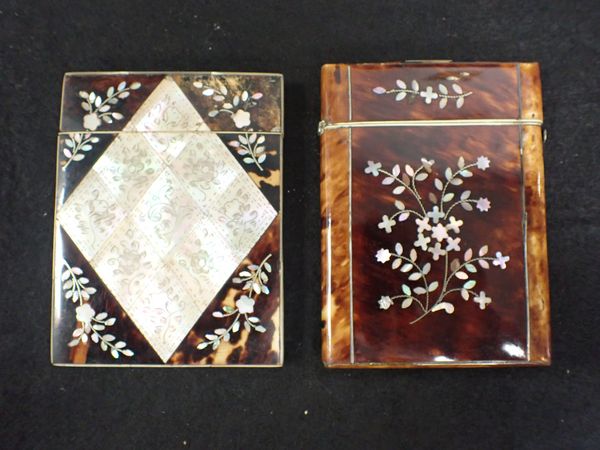 A TORTOISESHELL CARD CASE, WITH ENGRAVED MOTHER-OF-PEARL