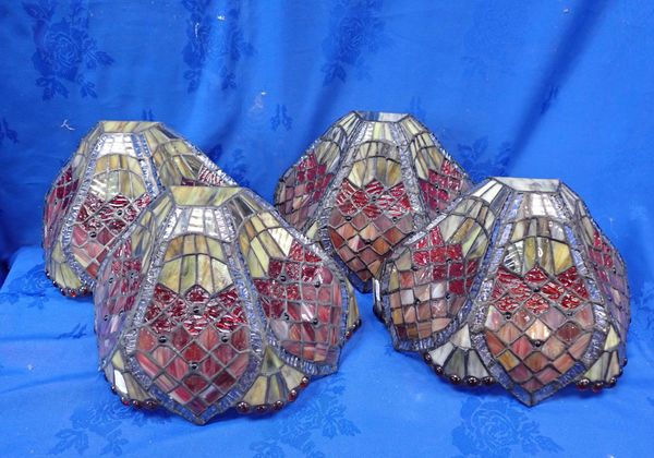 FOUR TIFFANY STYLE STAINED-GLASS WALL LIGHTS