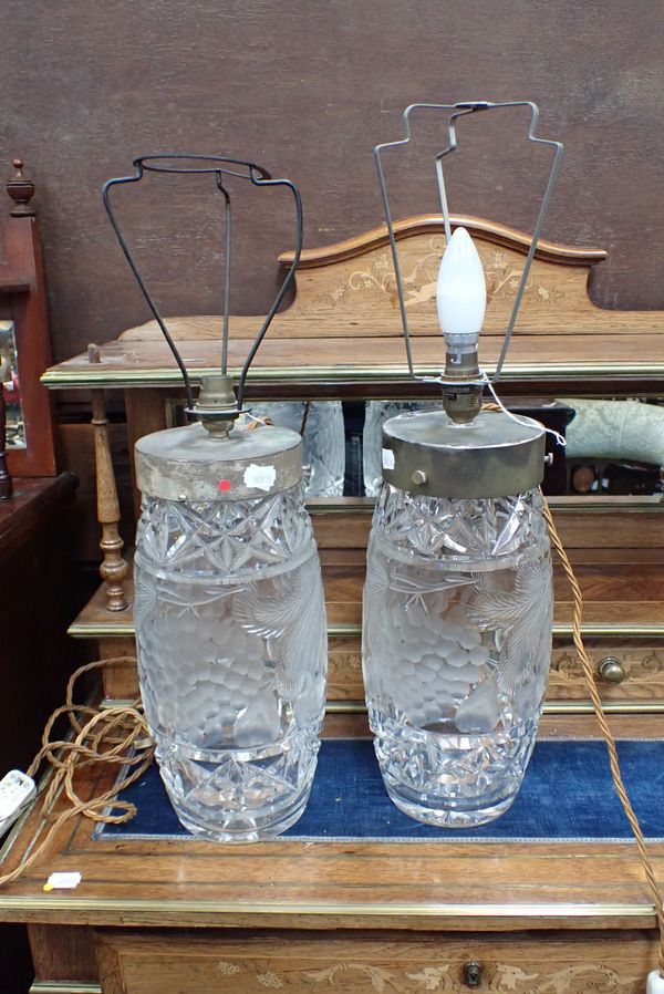 A PAIR OF CUT-GLASS TABLE LAMPS