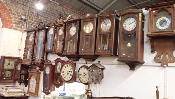 A COLLECTION OF VIENNA STYLE WALL CLOCKS, A CUCKOO CLOCK, A DIAL CLOCK