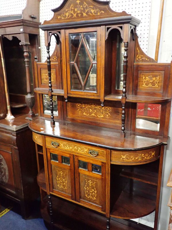 A LATE VICTORIAN ROSEWOOD AND MARQUETRY PARLOUR CABINET