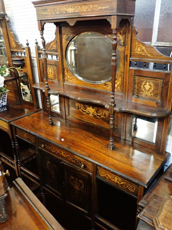 A LATE VICTORIAN ROSEWOOD AND MARQUETRY PARLOUR CABINET