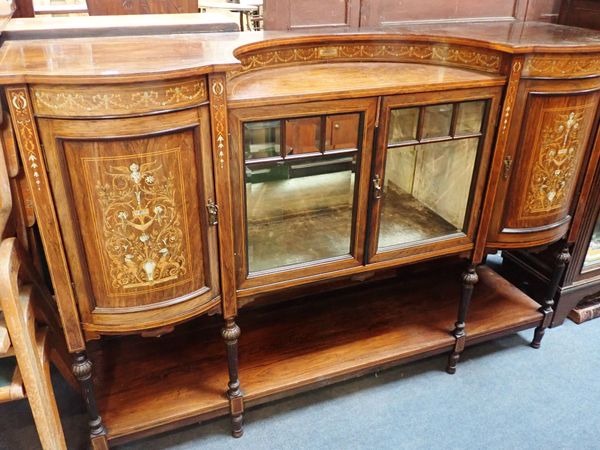 A LATE VICTORIAN ROSEWOOD AND MARQUETRY PARLOUR CABINET