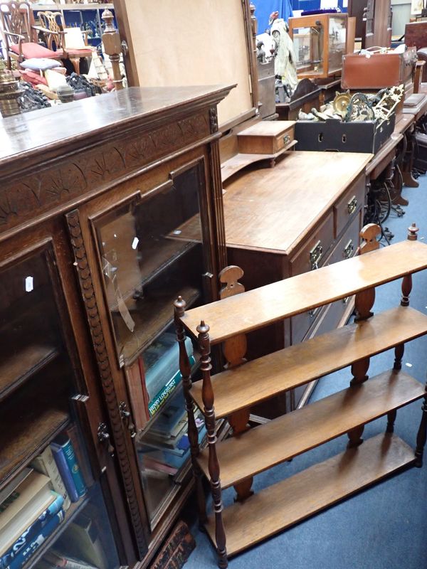 AN EDWARDIAN OAK GLAZED BOOKCASE