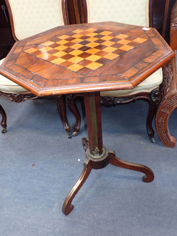 A 19TH CENTURY ROSEWOOD AND BRASS-MOUNTED TRIPOD TABLE