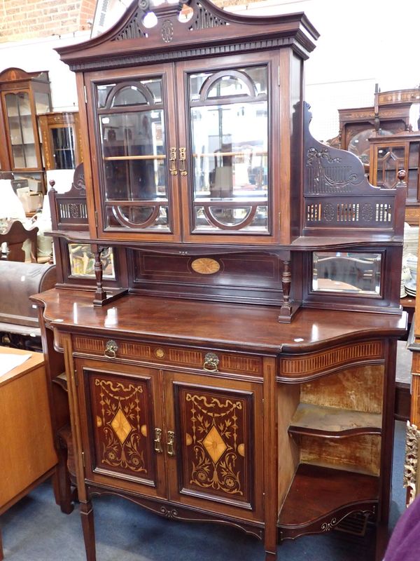 A LATE VICTORIAN MAHOGANY AND MARQUETRY PARLOUR CABINET