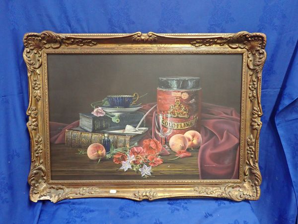 STILL LIFE WITH 'GOLD FLAKE' JAR, OIL ON CANVAS