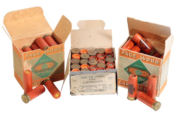 E. FLETCHER & SONS, GUNMAKERS, GLOUCESTERSHIRE: A BOX 12 BORE PAPER CARTRIDGES