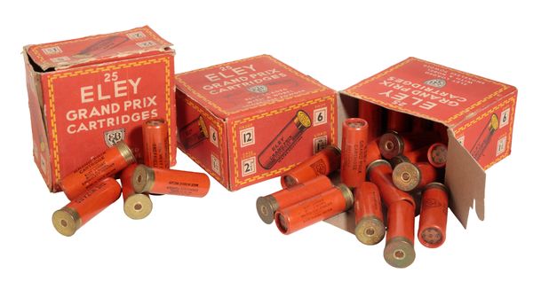 THREE BOXES OF 25  12 BORE ELEY GRAND PRIX CARTRIDGES