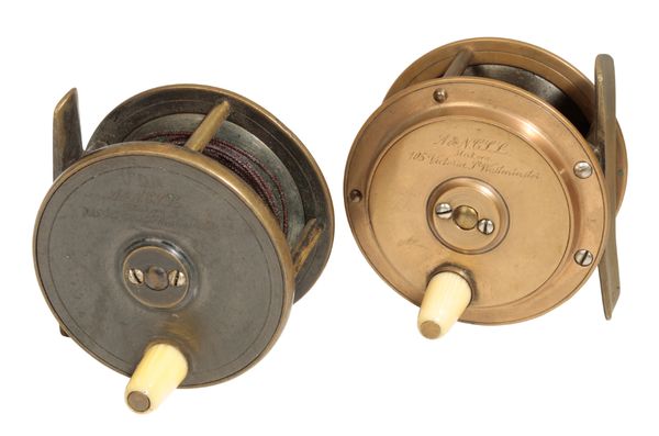 ARMY & NAVY STORES: AN ALL BRASS RAISED CHECK FLY REEL