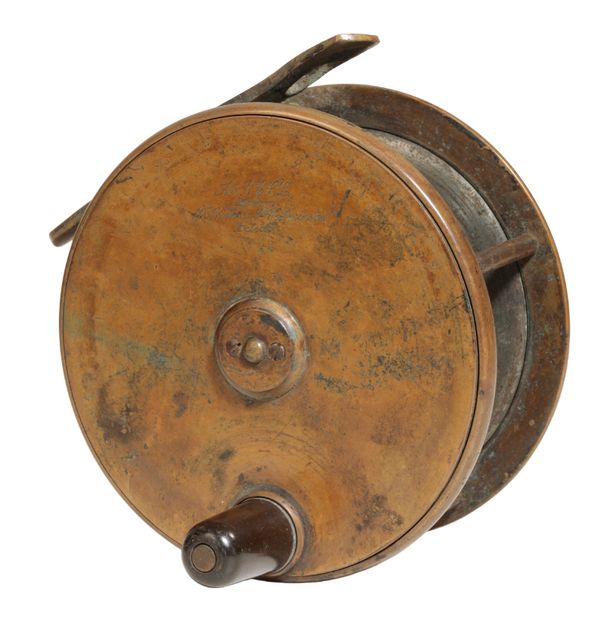 ARMY & NAVY STORES: AN ALL BRASS PLATE WIND SALMON FLY REEL