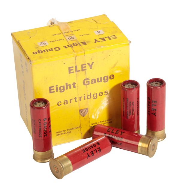 A BOX OF 25 ELEY 8 GAUGE PAPER CARTRIDGES