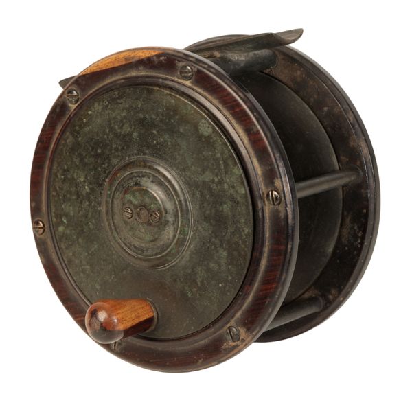 AN EARLY ROSEWOOD AND BRASS PERTH SALMON REEL