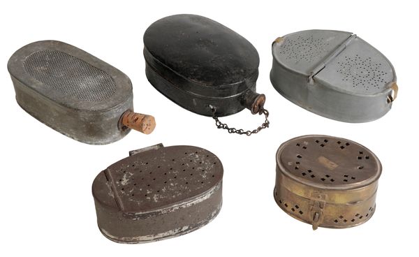 FIVE VINTAGE FISHING BAIT TINS