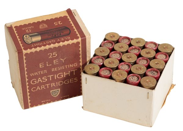 A BOX OF 25 ELEY WATER RESISTANT GASTIGHT CARTRIDGES