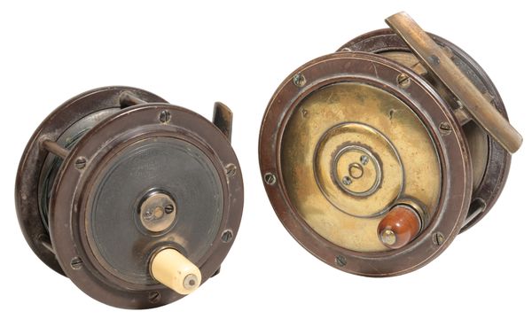 H. WITTY, LIVERPOOL: A EBONITE AND BRASS SALMON REEL