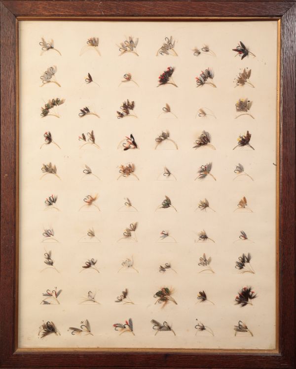 AN EDWARDIAN FLY TYING  FEATHER SHOP DISPLAY FOR TROUT FLIES