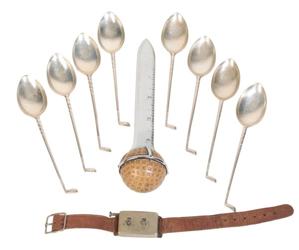 GOLF INTEREST: A SET OF EIGHT SILVER HALLMARKED TEASPOONS