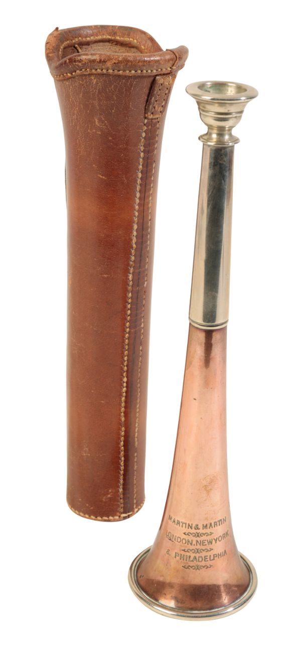 A RARE COPPER AND NICKEL SILVER HUNTING HORN