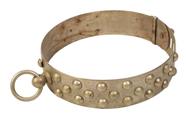 A VICTORIAN NICKEL SILVER STUDDED DOG COLLAR