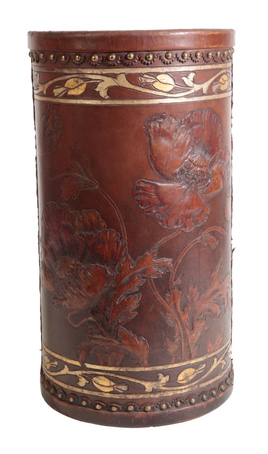 FINNIGAN'S OF LONDON AND MANCHESTER: A LEATHER EMBOSSED WASTE BIN