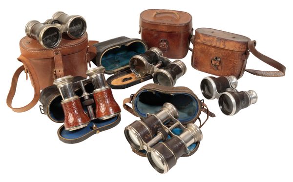 FIVE PAIRS OF EDWARDIAN LADY'S RACING BINOCULARS