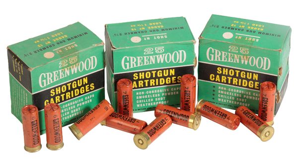 GREENWOOD & BATLEY LTD LEEDS, FARNHAM & YORKSHIRE: THREE BOXES OF 12 BORE CARTRIDGES,