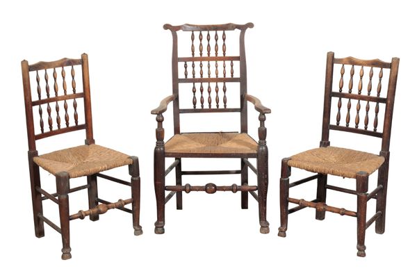 A MATCHED SET OF SIX SPINDLE-BACK DINING CHAIRS