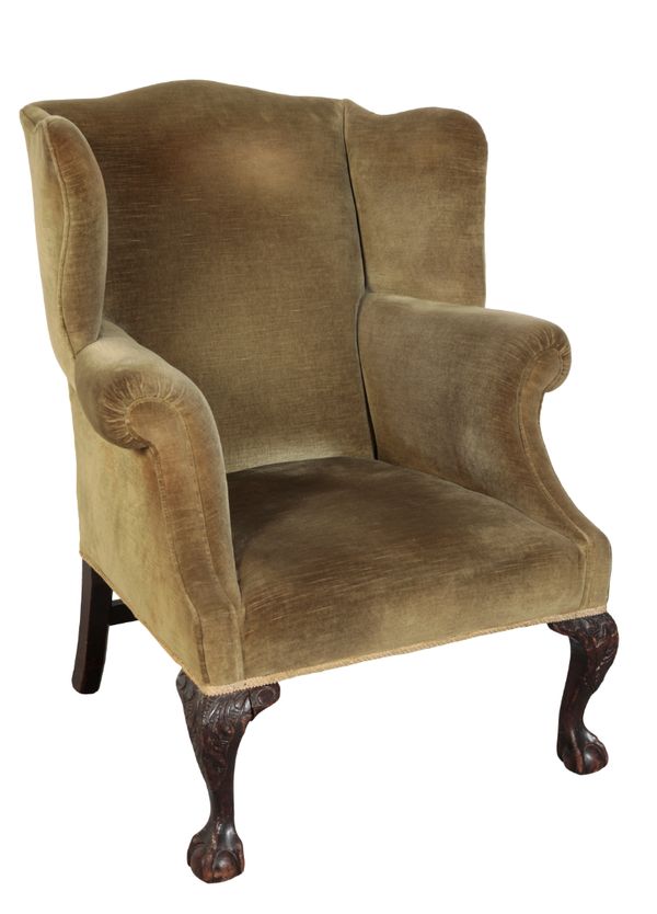 A GEORGE II STYLE WINGBACK ARMCHAIR