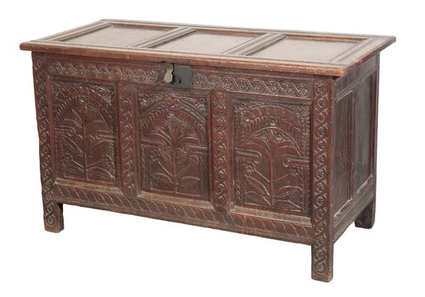 A CHARLES II OAK COFFER