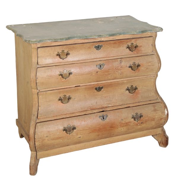A PINE BOMBE CHEST OF DRAWERS