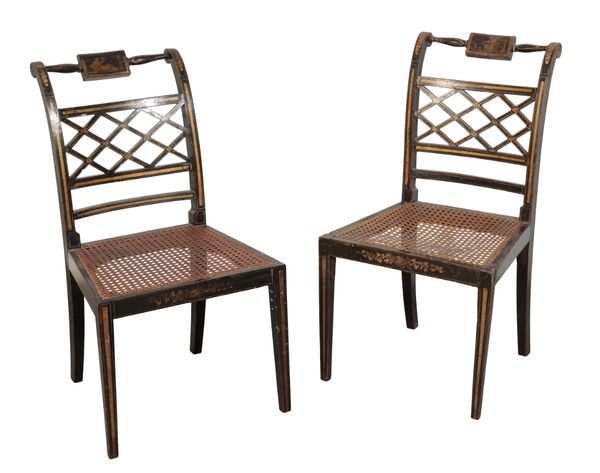 A PAIR OF REGENCY EBONISED AND GILT SIDE CHAIRS