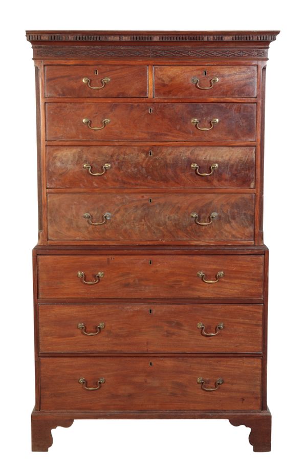A LATE GEORGE III MAHOGANY CHEST ON CHEST