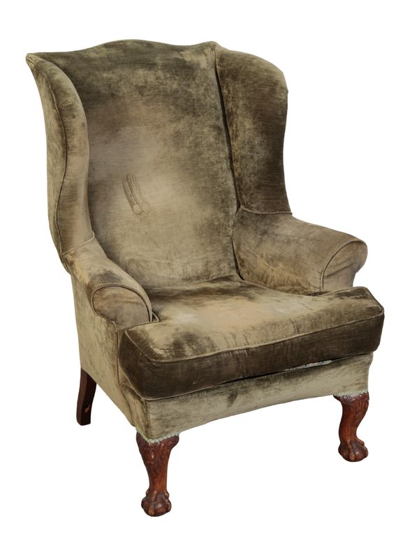 A GEORGE II STYLE WINGBACK ARMCHAIR