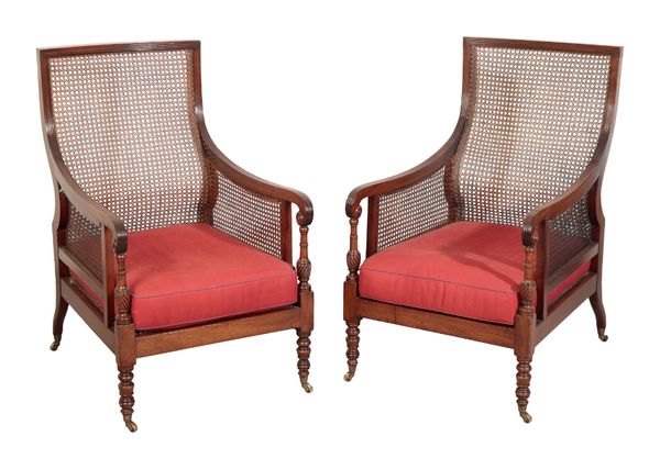 A PAIR OF GEORGE IV MAHOGANY LIBRARY BERGERES